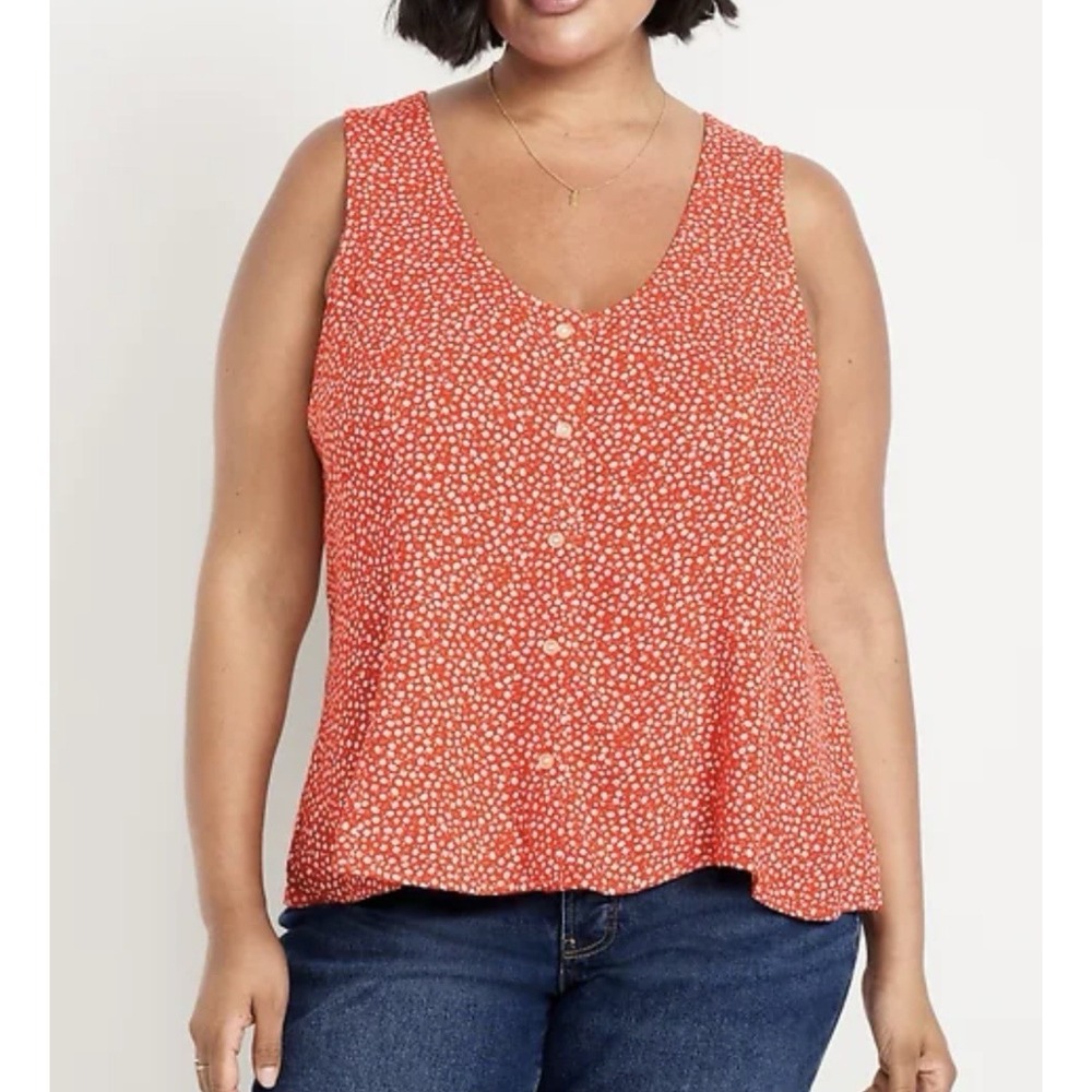 Old Navy *NEW* Women's XXL Button Down Swing Top Red Floral Sleeveless Tank